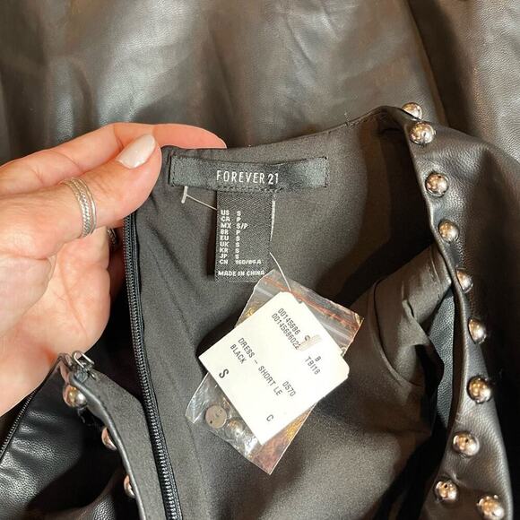 Forever 21 Black Faux Leather Dress with Studs Size Small Petite NWT - Picture 10 of 11
